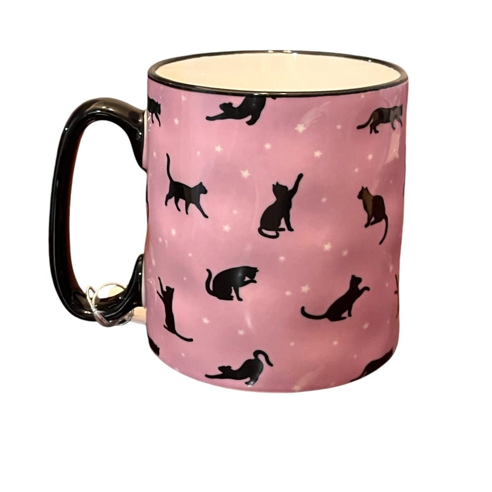 Pink Cat Pattern Ceramic Mug - Cute Black Cat Design